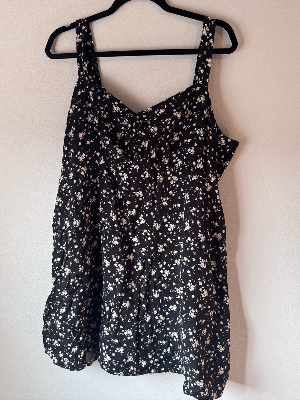 Black Floral Tank Dress with Cream Ditsy Print